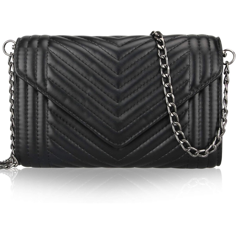 Small Leather Crossbody Quilted Bag/Clutch Removable Chain Strap